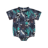 Trendy Cowboy Tee Romper - Baby Boys Cowboy Tee Bodysuit - Dark Grey